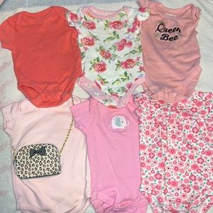 BUNDLE: (6) Baby girl short sleeve onesies